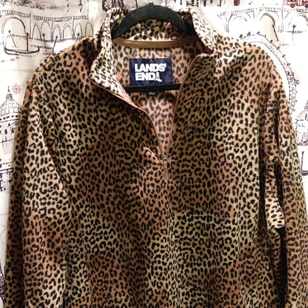 Lands End Leopard Half Zip Fleece